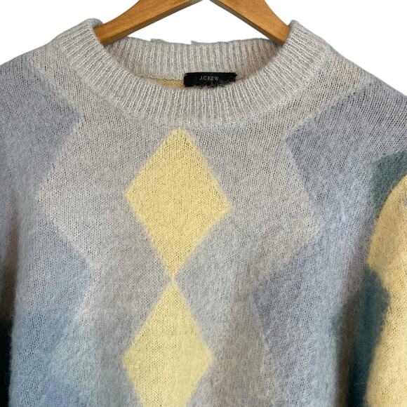 J. Crew Cozy Diamond-Checked Cropped Crew Neck Sweater Blue Plus Size 2X - Picture 6 of 8